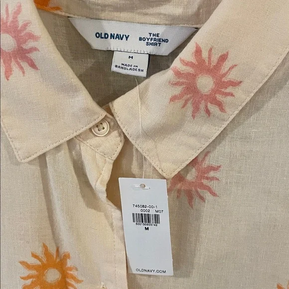 Old Navy Linen Blend Boyfriend Shirt Sun Print Size M - Picture 7 of 10